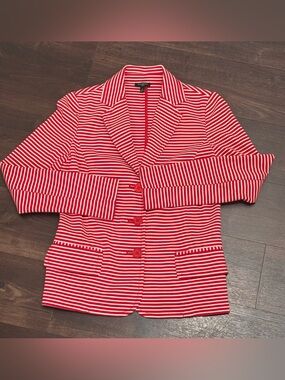 Talbots Red & White Striped Knit Cotton Blazer Jacket